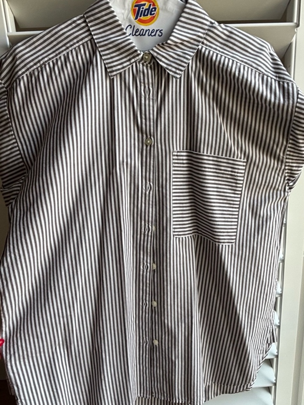 Women’s  gray and White Striped Button-Up Shirt